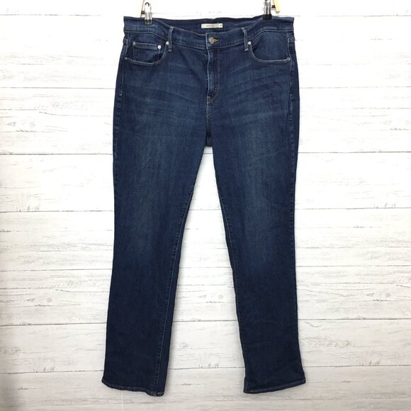 Levi's 505 Women's Straight Leg Jeans Stretch Dark Wash size 14 length 33" - Picture 2 of 9